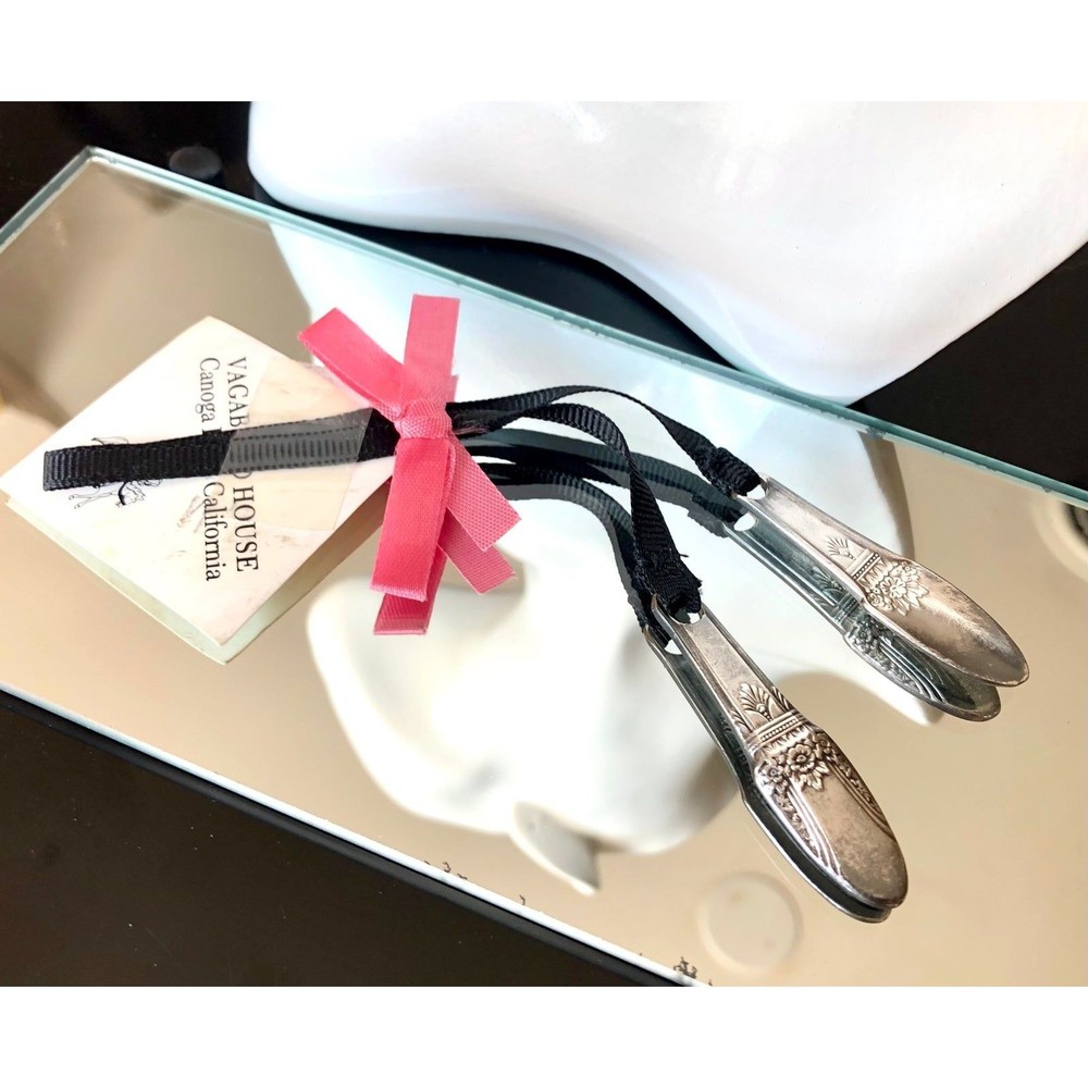 Vagabond House Repurposed Antique Silver Spoons Black Ribbon Bookmark
